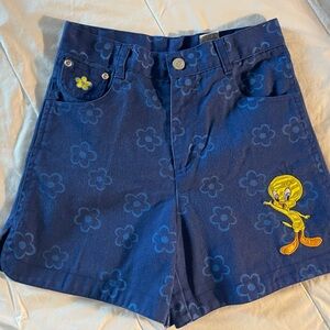 Vintage Denim Looney Tunes Tweety Kids Blue Cartoon Character Shorts size 12